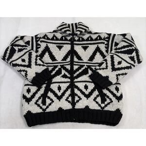 Lost Horizons Sweater XS Cardigan Wool Fleece Lined Southwestern Boho Blk/Wht